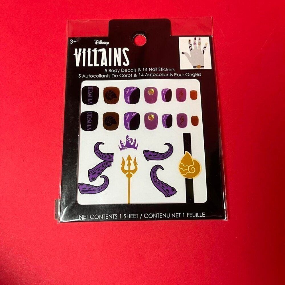 Spirit Halloween / Disney villains Ursula nail stickers and hand tattoos 💜🖤